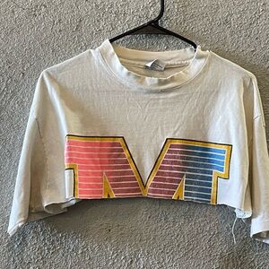 Red Short Sleeve Tees Casual Cotton Blend Vintage Michigan neon tee- split